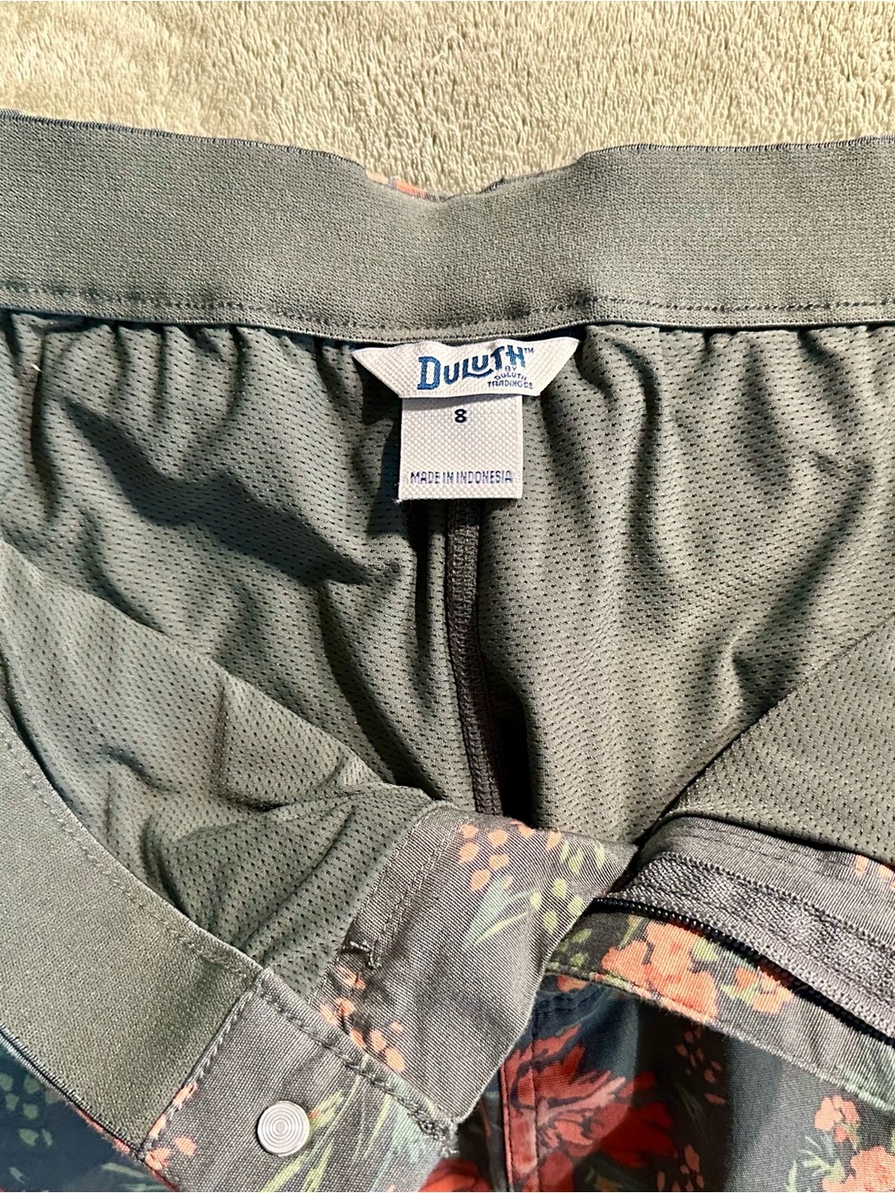Duluth Trading Co Floral Skort - Dark Green with Coral Blooms - Picture 2 of 5